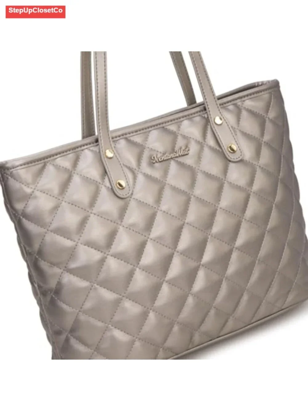 Vegan Leather Quilted Tote Bag for Women Shoulder Bag with Top Zipper